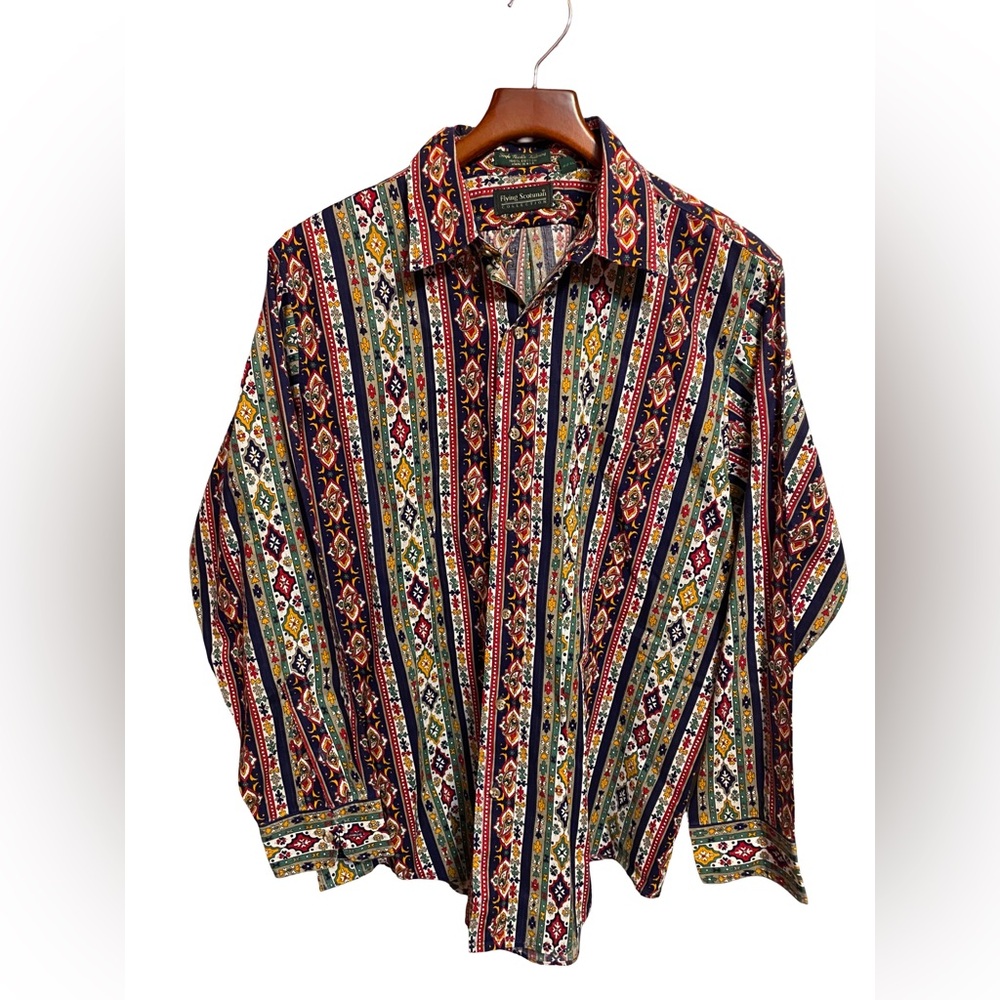 Vintage Flying Scotsman Geometric Southwestern Long Sleeve Button Up Mens Large
